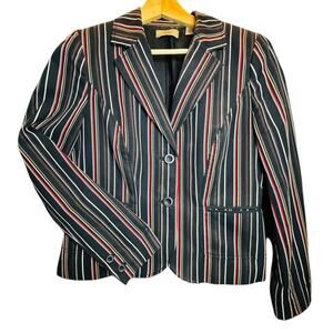 I.E. Women's Button Down Pinstriped Fitted Blazer Striped Size 12 Black Multi